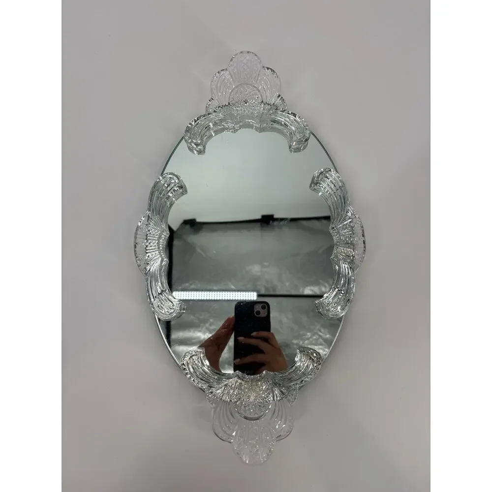 VTG. EXQUISITE LEAD CRYSTAL GLASS VANITY MIRRORED DRESSER TRAY 18 1/2